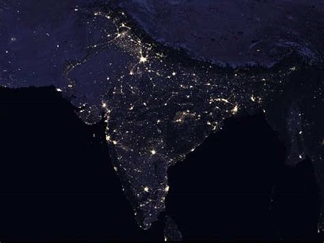 india in night from space.